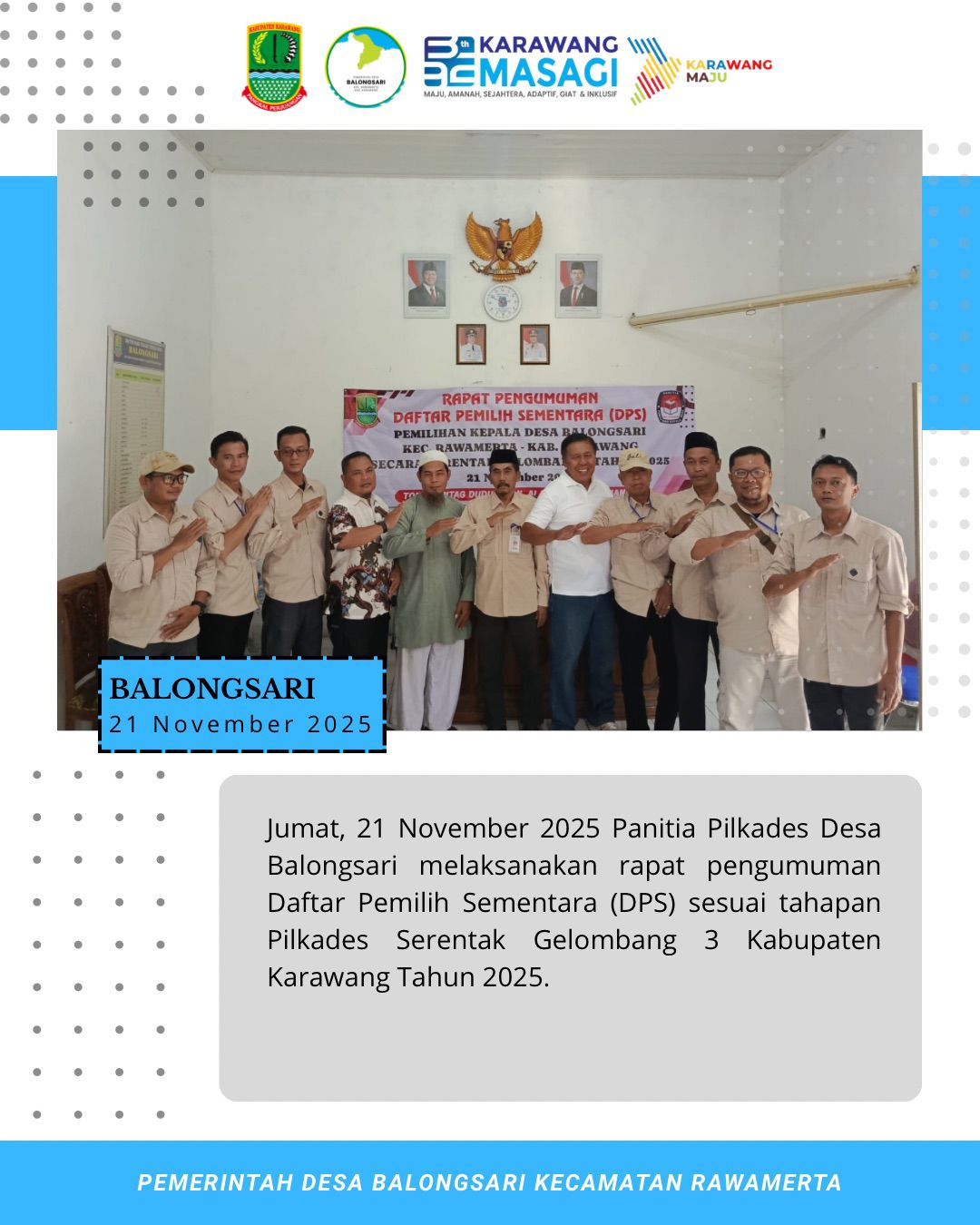 Rapat Pengumuman Daftar Pemilih Sementara (DPS) Pilkades Balongsari 2025.